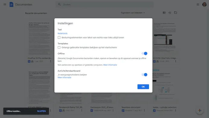 Offline werken Google Docs